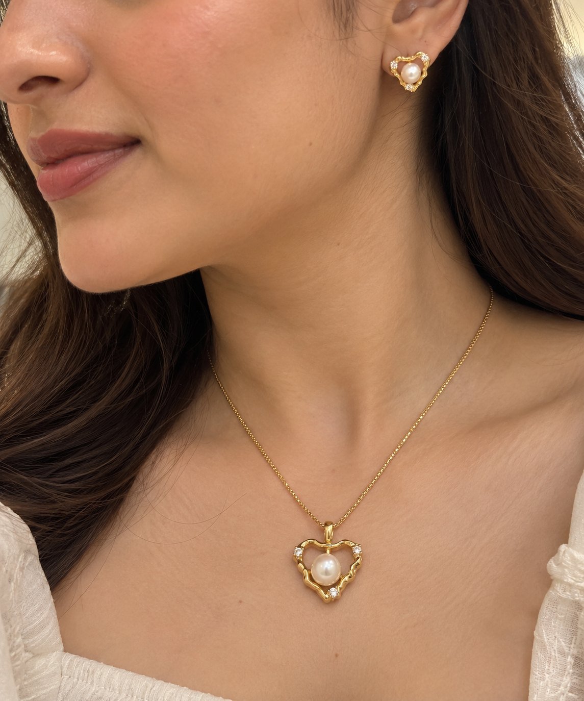 Silver Heart Pendent Set
