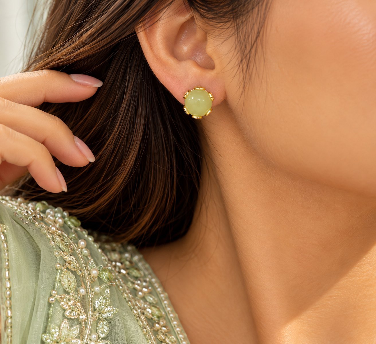 Green Garnet Silver Gold Plated Studds