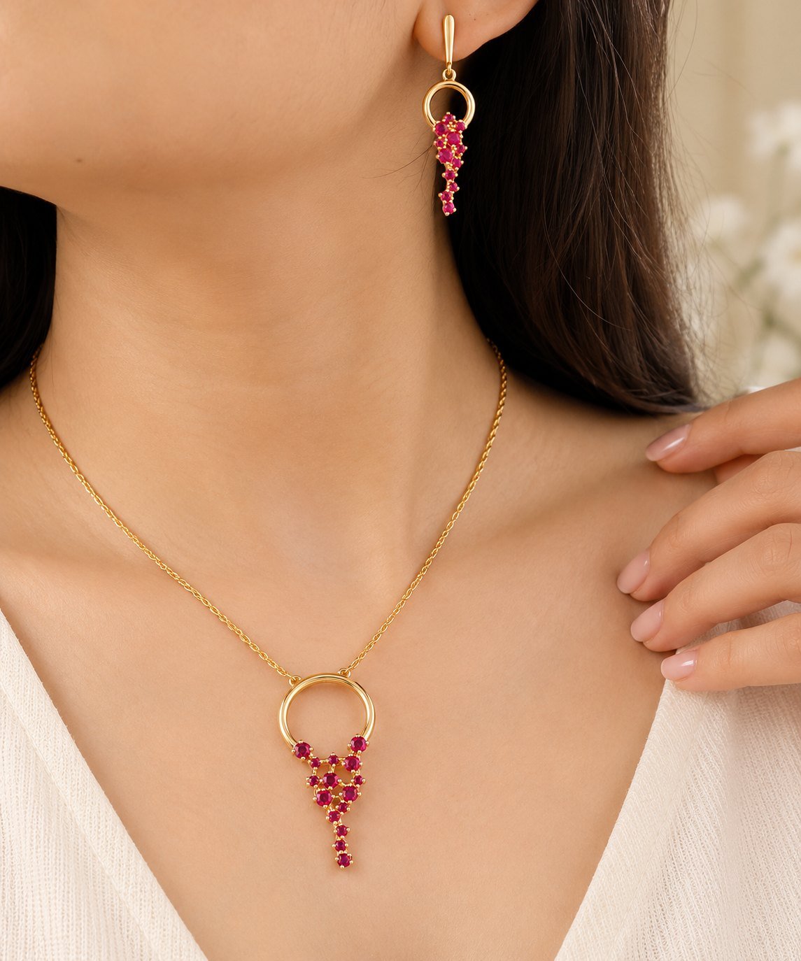 Silver gold-Plated Ruby Pendent Set