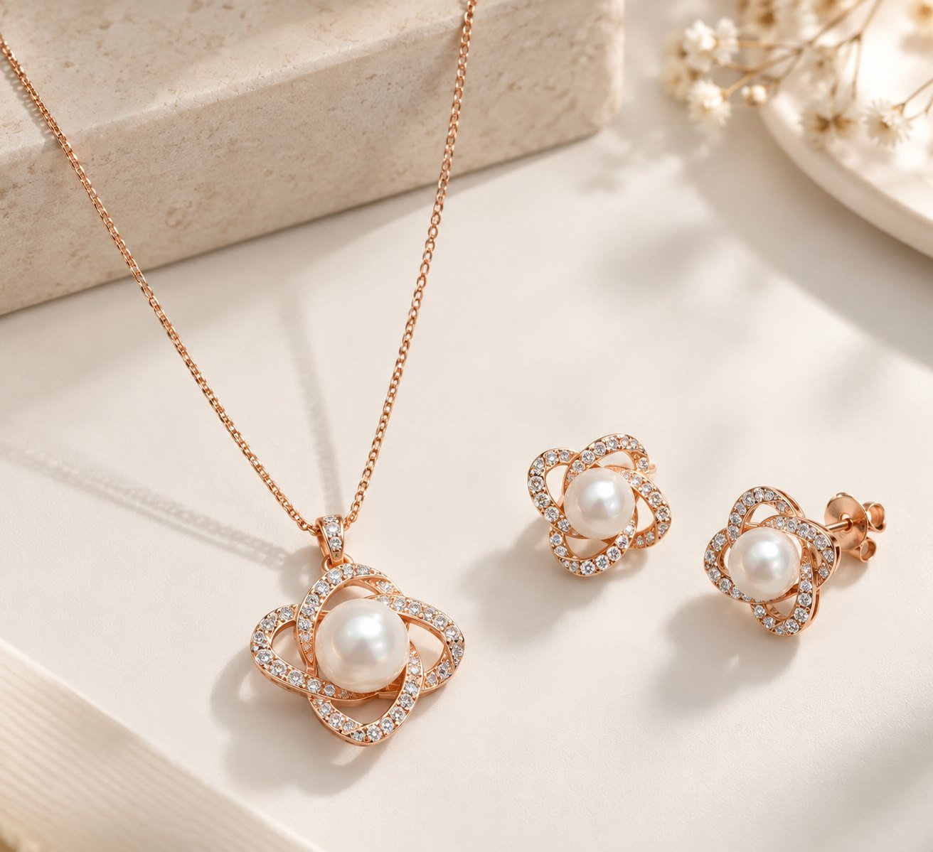 Rose Gold Silver 925 Pendent Set